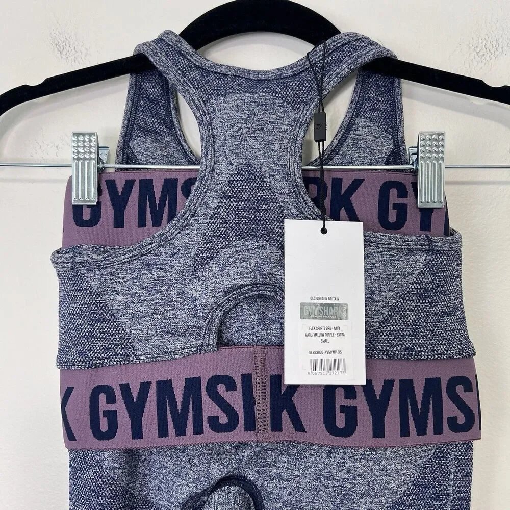 Gymshark Flex Seamless Leggings and Sports Bra Set Size XS NWT Navy Marl Purple
